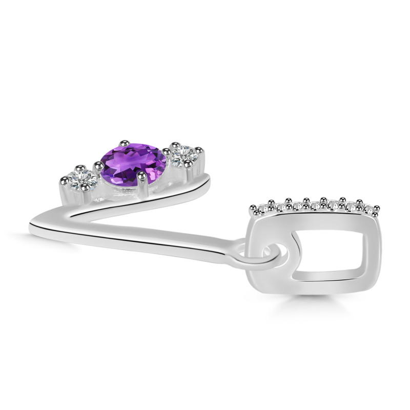 Amethyst & White Topaz Alphabet V Pendant