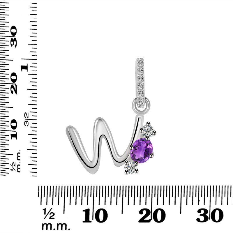 Amethyst & White Topaz Alphabet W Pendant AMT-RDA-101.