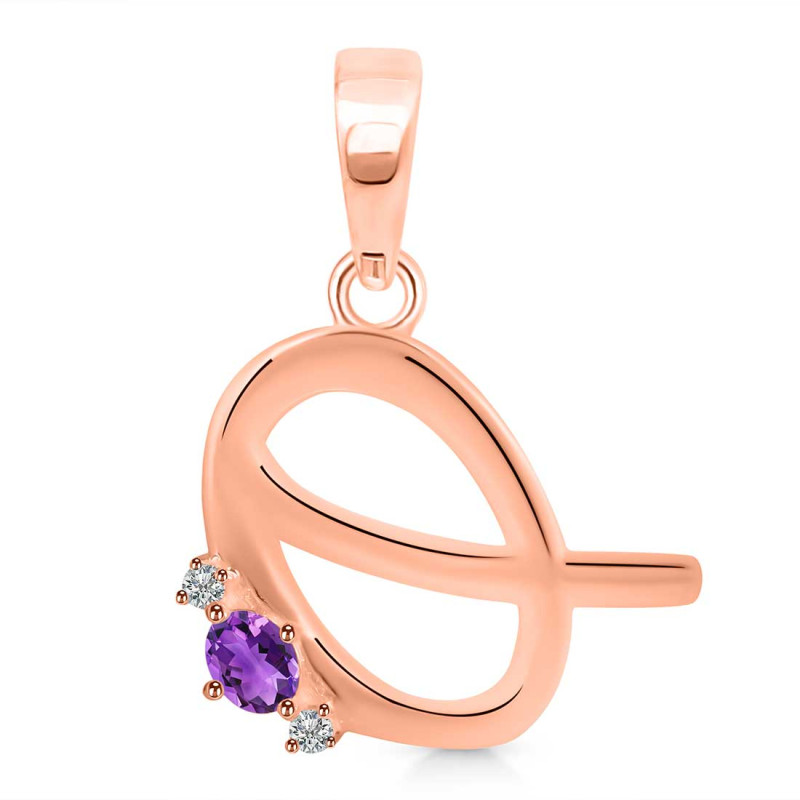 Amethyst & White Topaz Alphabet Q Pendant AMT-RDA-17.