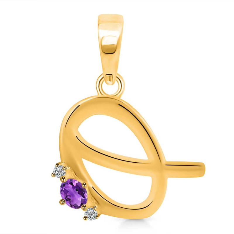 Amethyst & White Topaz Alphabet Q Pendant AMT-RDA-17.