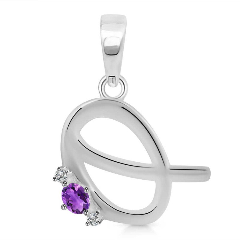 Amethyst & White Topaz Alphabet Q Pendant AMT-RDA-17.