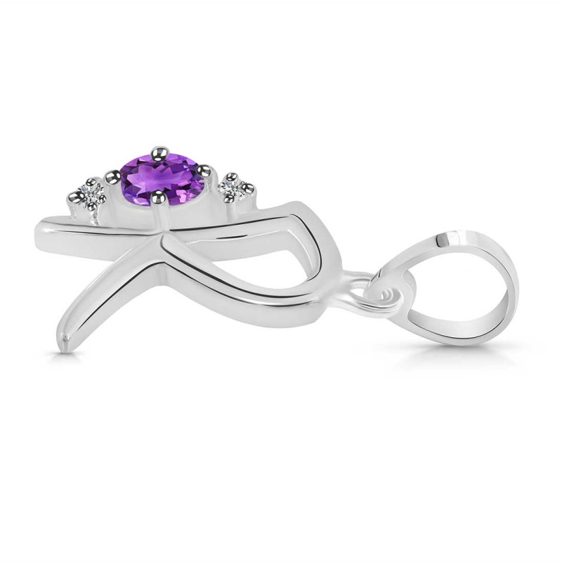 Amethyst & White Topaz Alphabet R Pendant