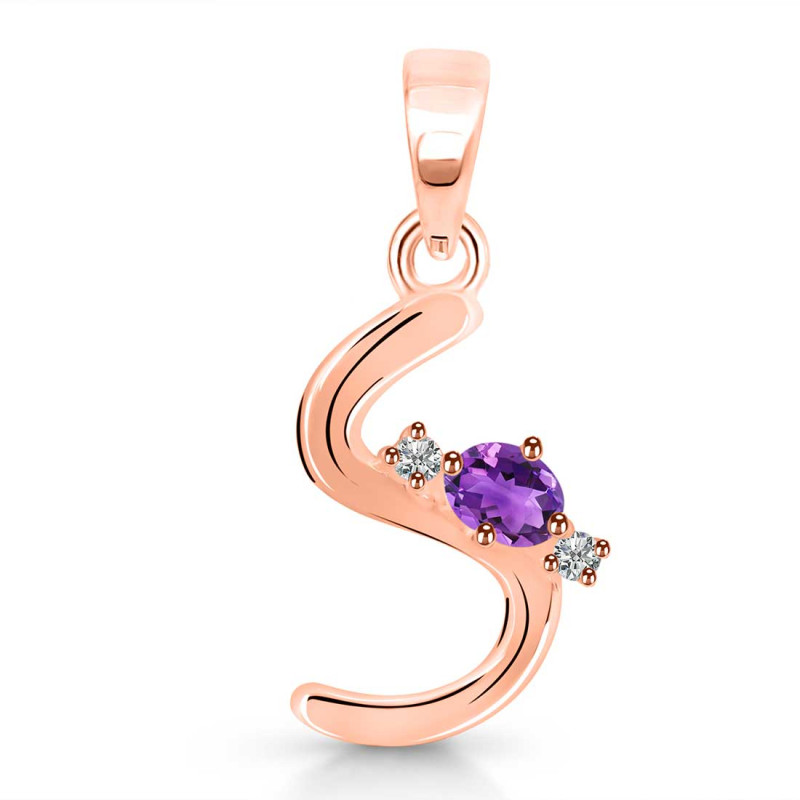 Amethyst & White Topaz Alphabet S Pendant AMT-RDA-19.
