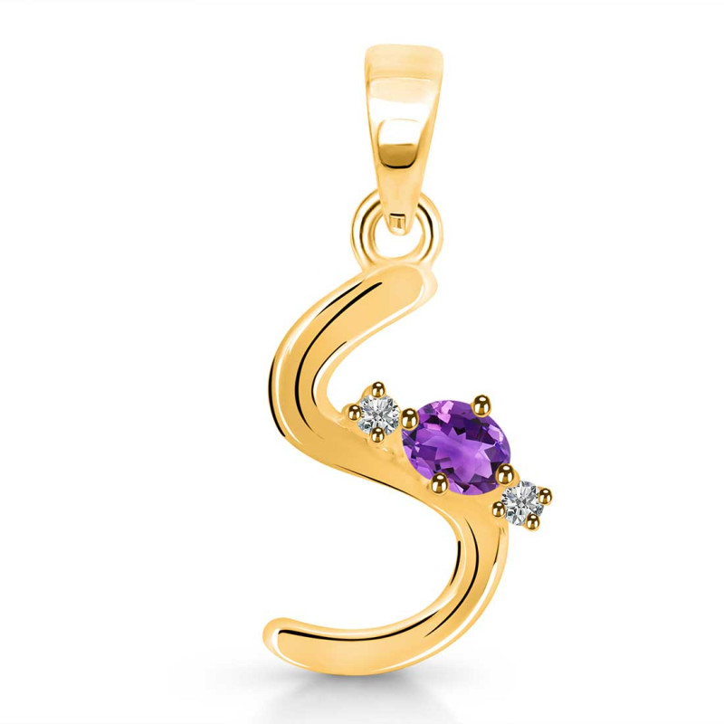 Amethyst & White Topaz Alphabet S Pendant AMT-RDA-19.