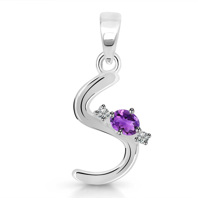 Amethyst & White Topaz Alphabet S Pendant AMT-RDA-19.