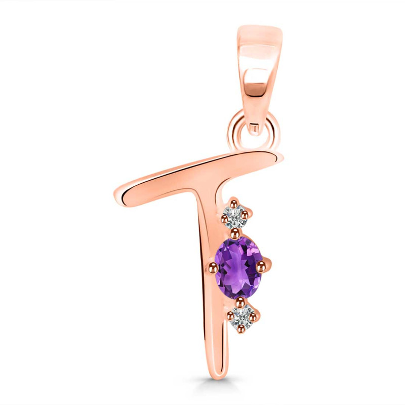 Amethyst & White Topaz Alphabet T Pendant AMT-RDA-20.