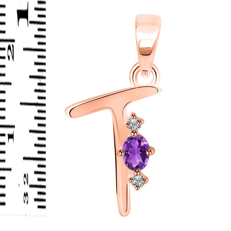 Amethyst & White Topaz Alphabet T Pendant AMT-RDA-20.