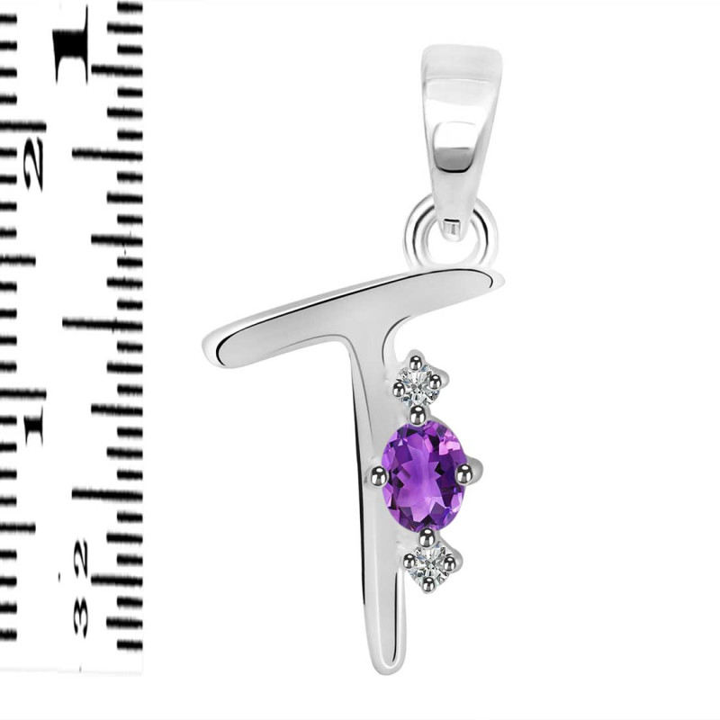 Amethyst & White Topaz Alphabet T Pendant AMT-RDA-20.