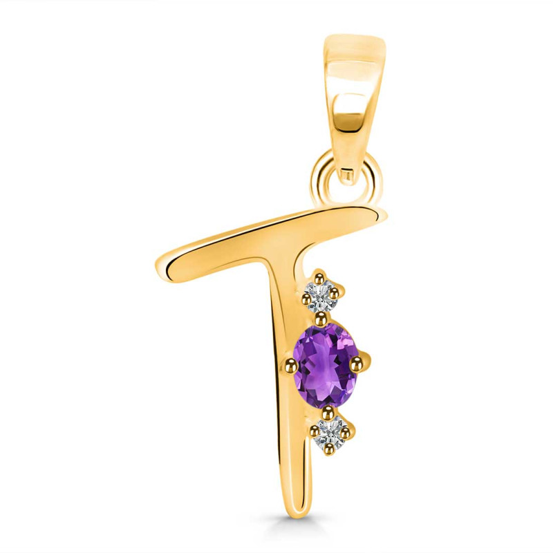 Amethyst & White Topaz Alphabet T Pendant AMT-RDA-20.