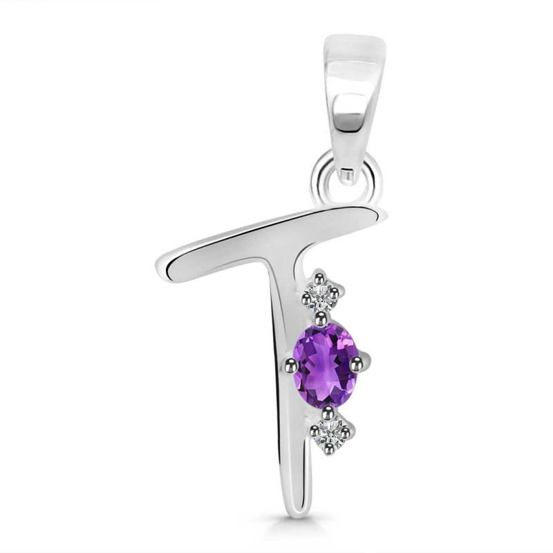 Amethyst & White Topaz Alphabet T Pendant AMT-RDA-20.