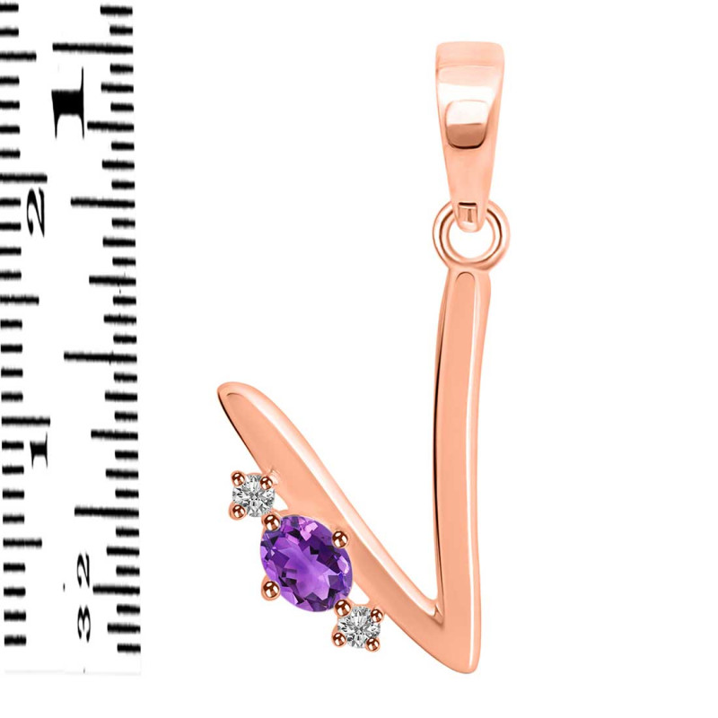 Amethyst & White Topaz Alphabet V Pendant AMT-RDA-22.