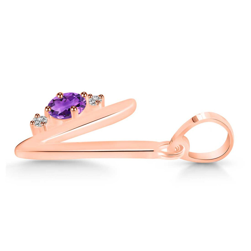Amethyst & White Topaz Alphabet V Pendant AMT-RDA-22.