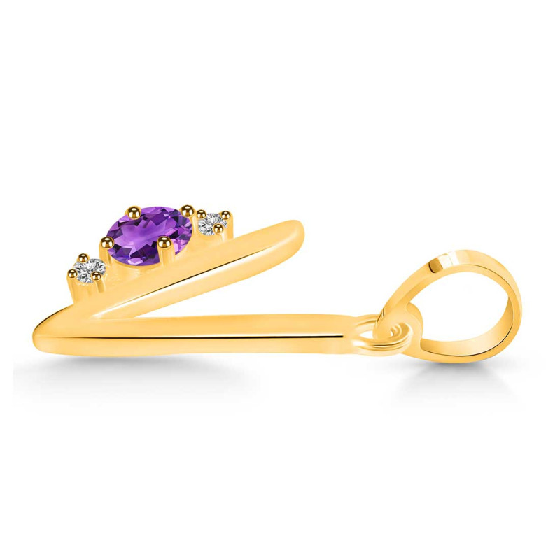 Amethyst & White Topaz Alphabet V Pendant AMT-RDA-22.