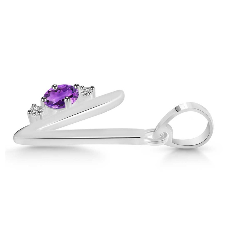Amethyst & White Topaz Alphabet V Pendant
