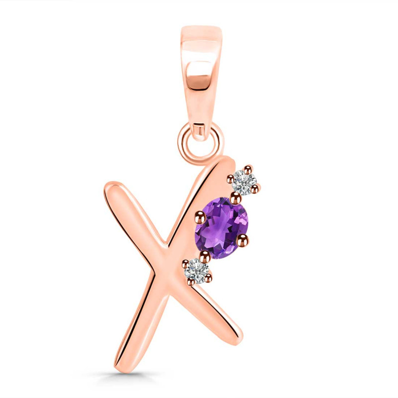 Amethyst & White Topaz Alphabet X Pendant AMT-RDA-24.