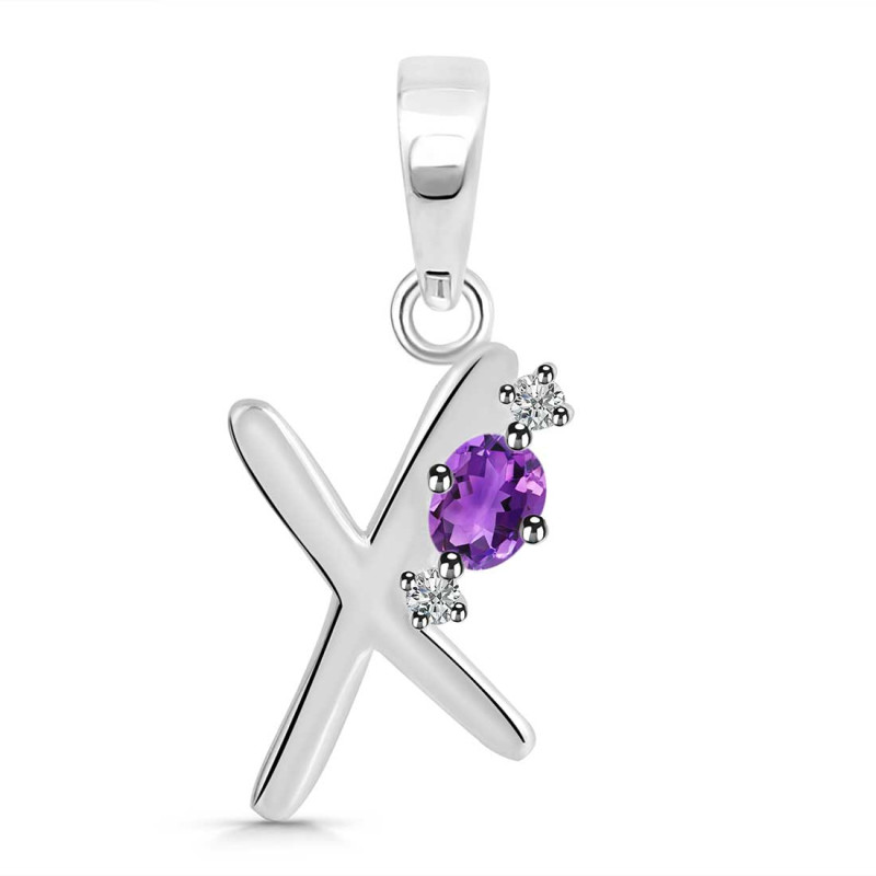 Amethyst & White Topaz Alphabet X Pendant AMT-RDA-24.