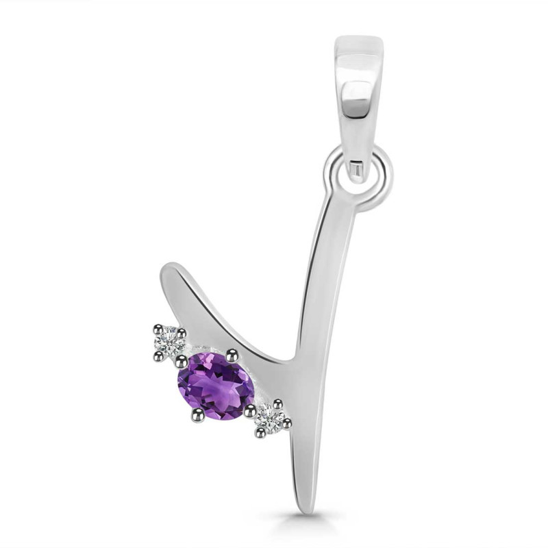 Amethyst & White Topaz Alphabet Y Pendant AMT-RDA-25.