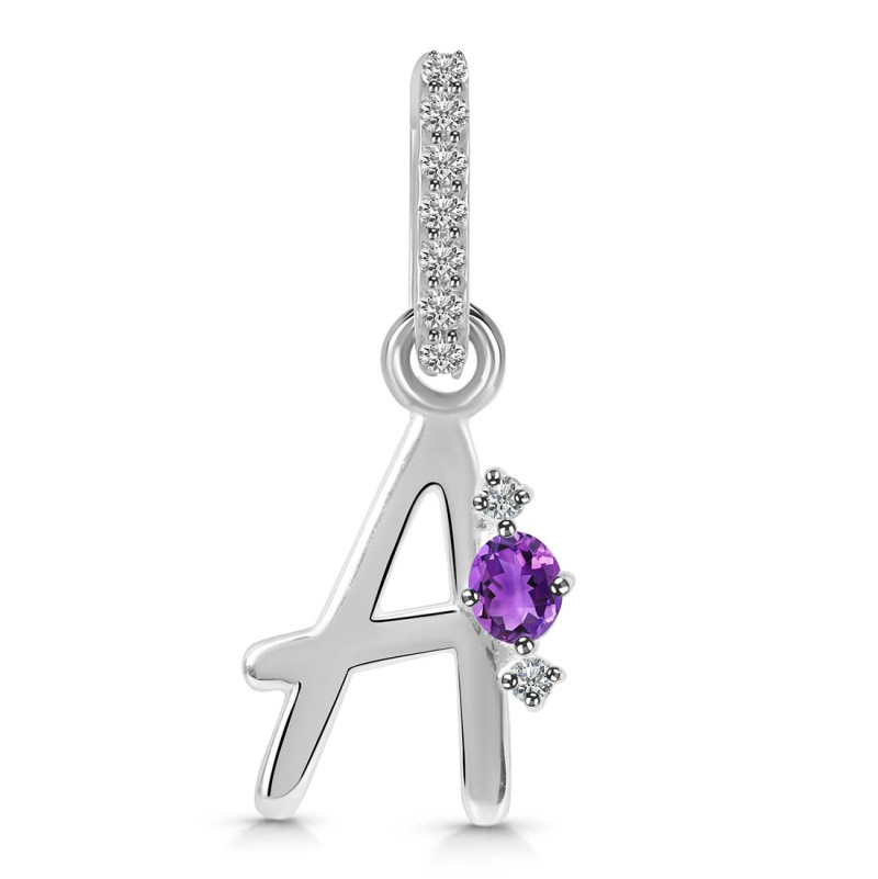 Amethyst & White Topaz Alphabet A Pendant AMT-RDA-27.