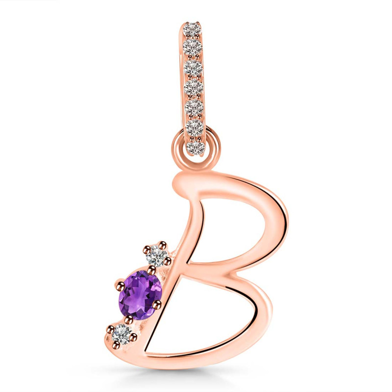 Amethyst & White Topaz Alphabet B Pendant AMT-RDA-28.
