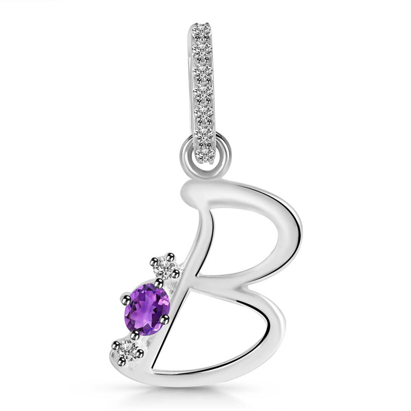 Amethyst & White Topaz Alphabet B Pendant AMT-RDA-28.