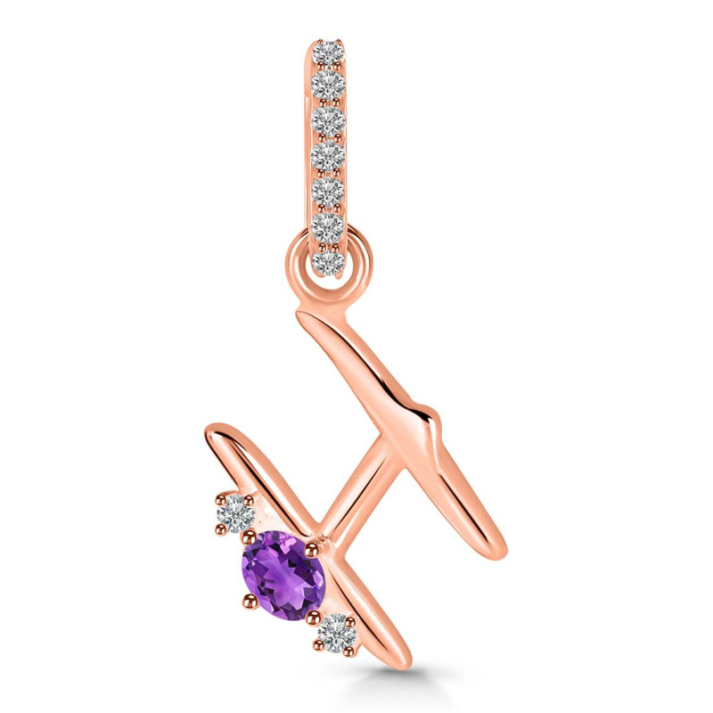 Amethyst & White Topaz Alphabet H Pendant AMT-RDA-34.