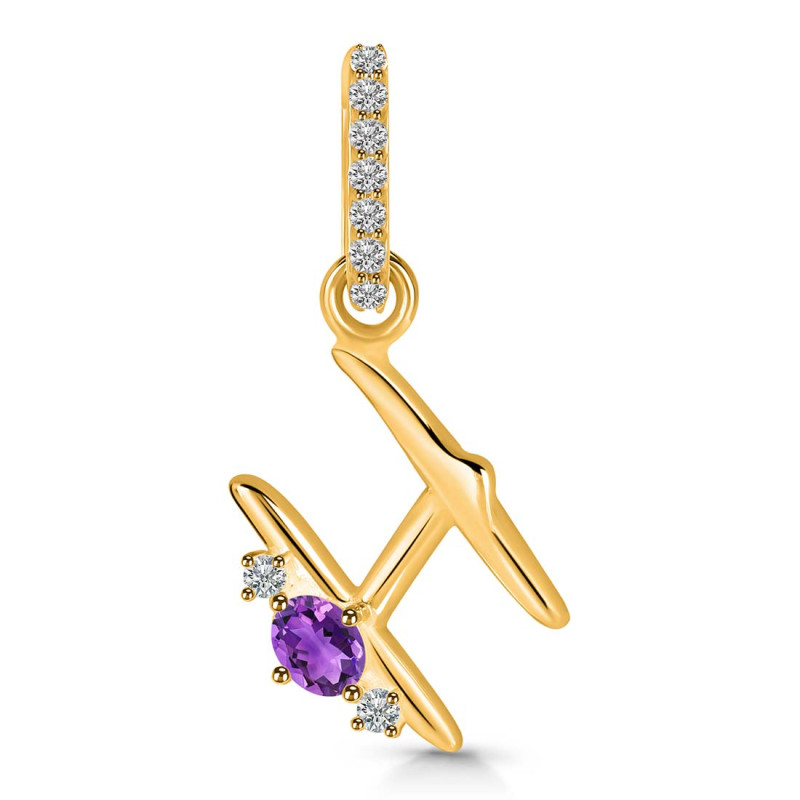 Amethyst & White Topaz Alphabet H Pendant AMT-RDA-34.