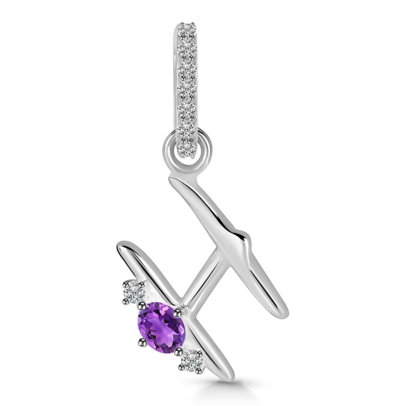 Amethyst & White Topaz Alphabet H Pendant AMT-RDA-34.
