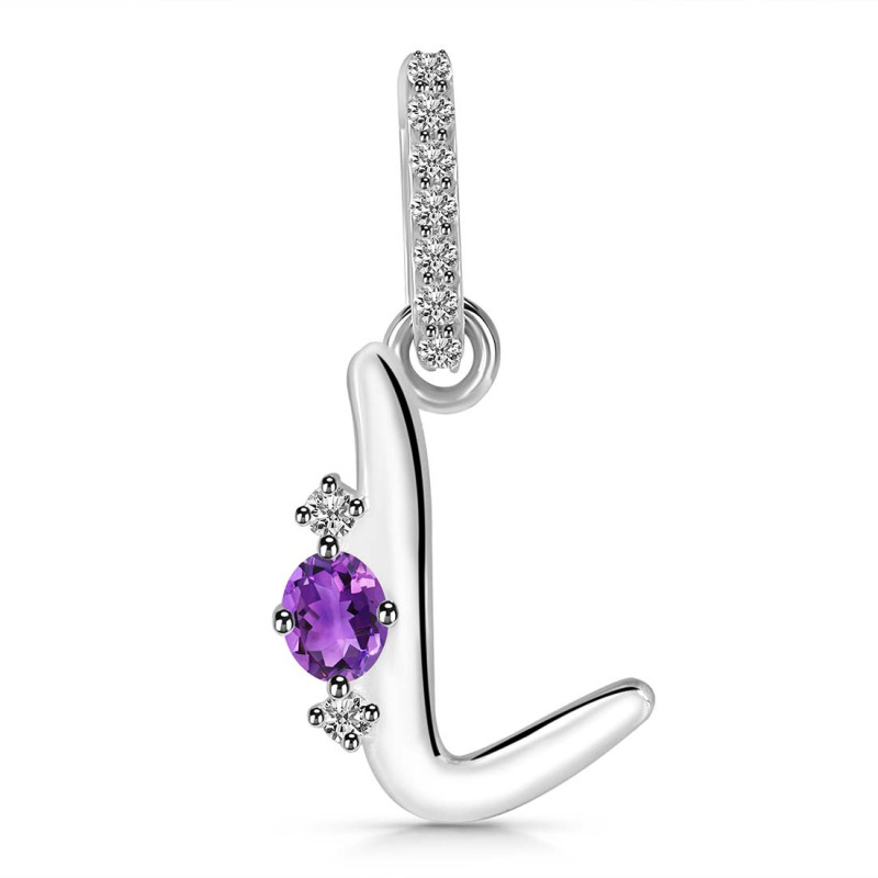 Amethyst & White Topaz Alphabet L Pendant AMT-RDA-38.