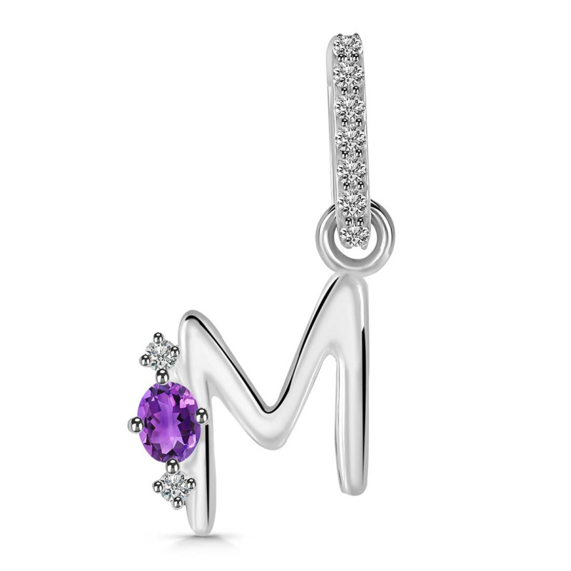 Amethyst & White Topaz Alphabet M Pendant AMT-RDA-39.
