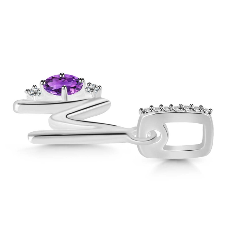 Amethyst & White Topaz Alphabet M Pendant