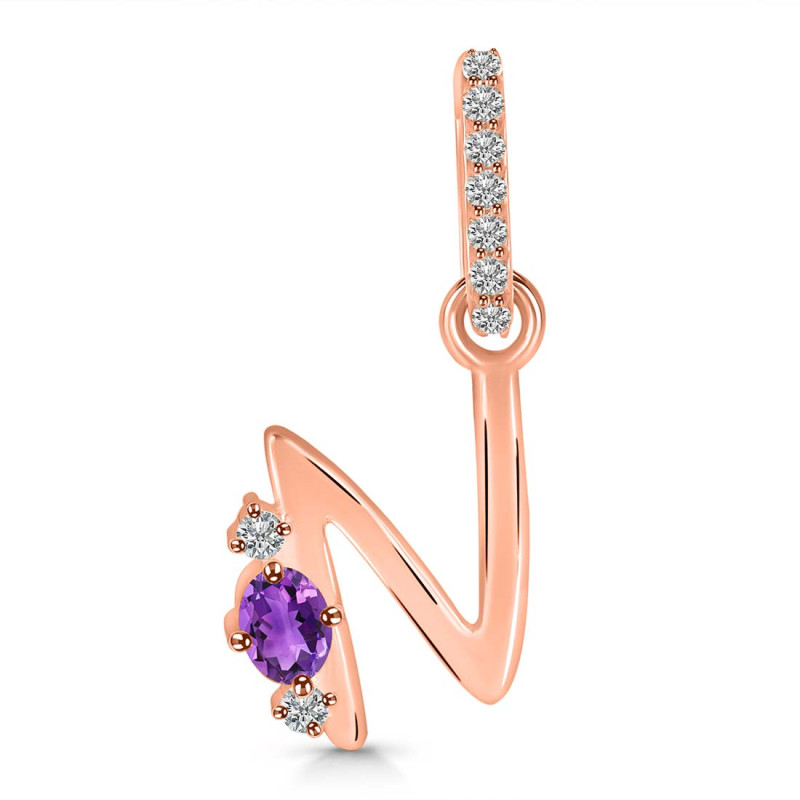 Amethyst & White Topaz Alphabet N Pendant AMT-RDA-40.