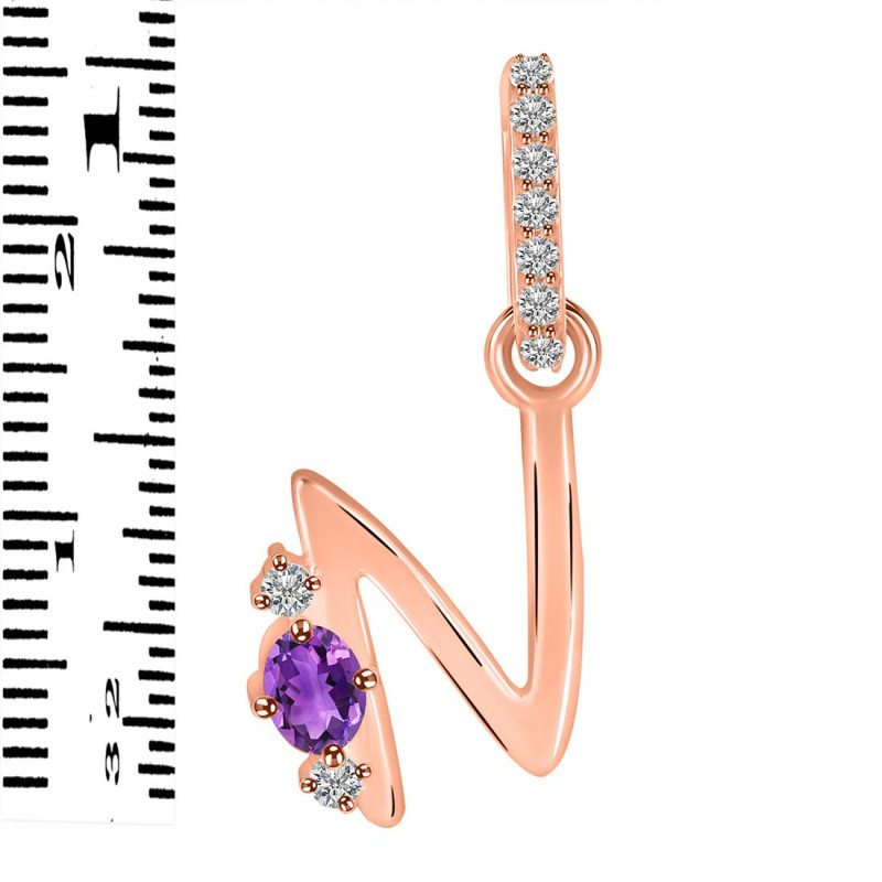 Amethyst & White Topaz Alphabet N Pendant AMT-RDA-40.