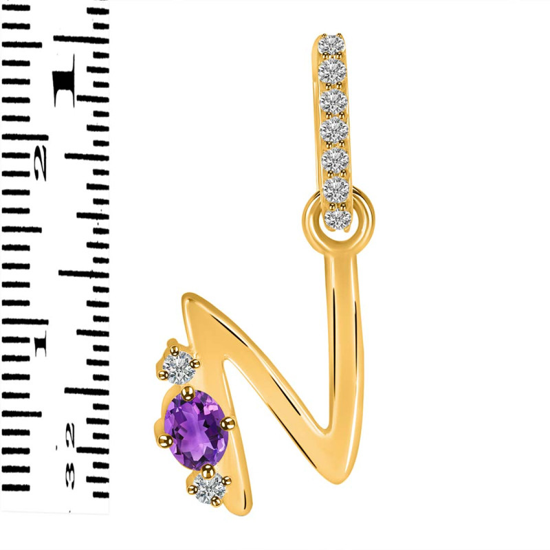 Amethyst & White Topaz Alphabet N Pendant AMT-RDA-40.