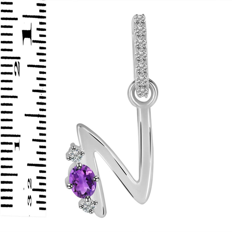 Amethyst & White Topaz Alphabet N Pendant AMT-RDA-40.