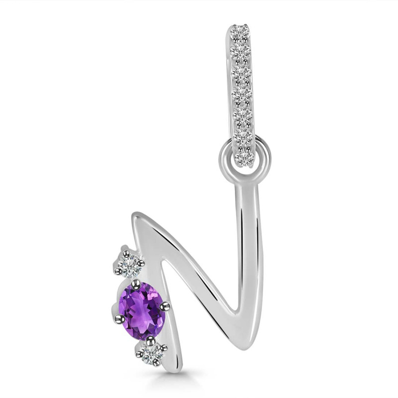 Amethyst & White Topaz Alphabet N Pendant AMT-RDA-40.