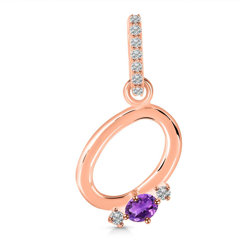 Amethyst & White Topaz Alphabet O Pendant AMT-RDA-41.