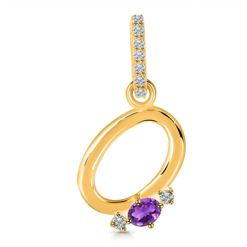 Amethyst & White Topaz Alphabet O Pendant AMT-RDA-41.
