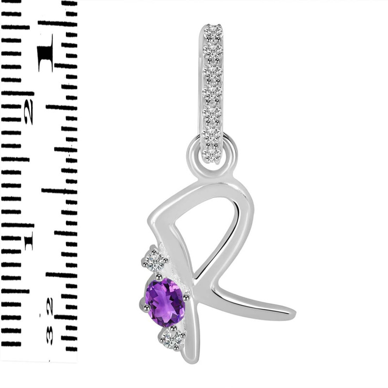 Amethyst & White Topaz Alphabet R Pendant AMT-RDA-44.