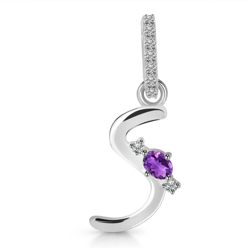 Amethyst & White Topaz Alphabet S Pendant AMT-RDA-45.