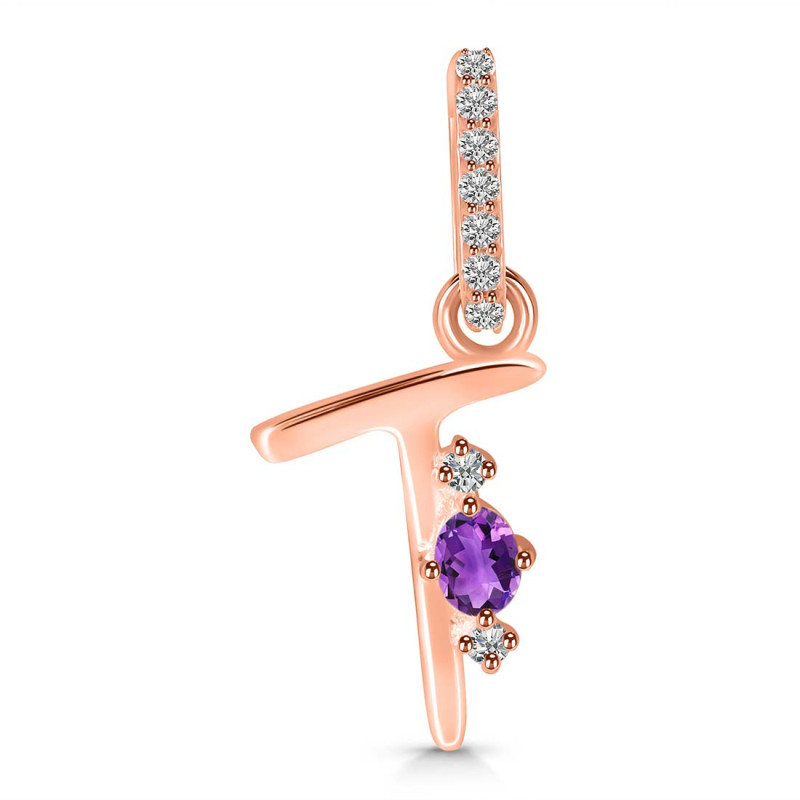 Amethyst & White Topaz Alphabet T Pendant AMT-RDA-46.