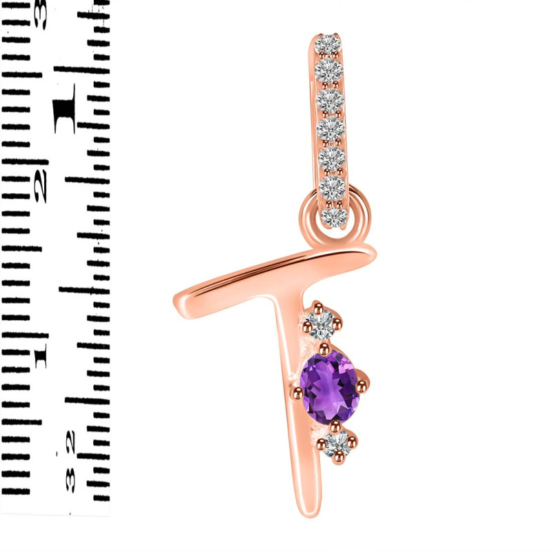 Amethyst & White Topaz Alphabet T Pendant AMT-RDA-46.