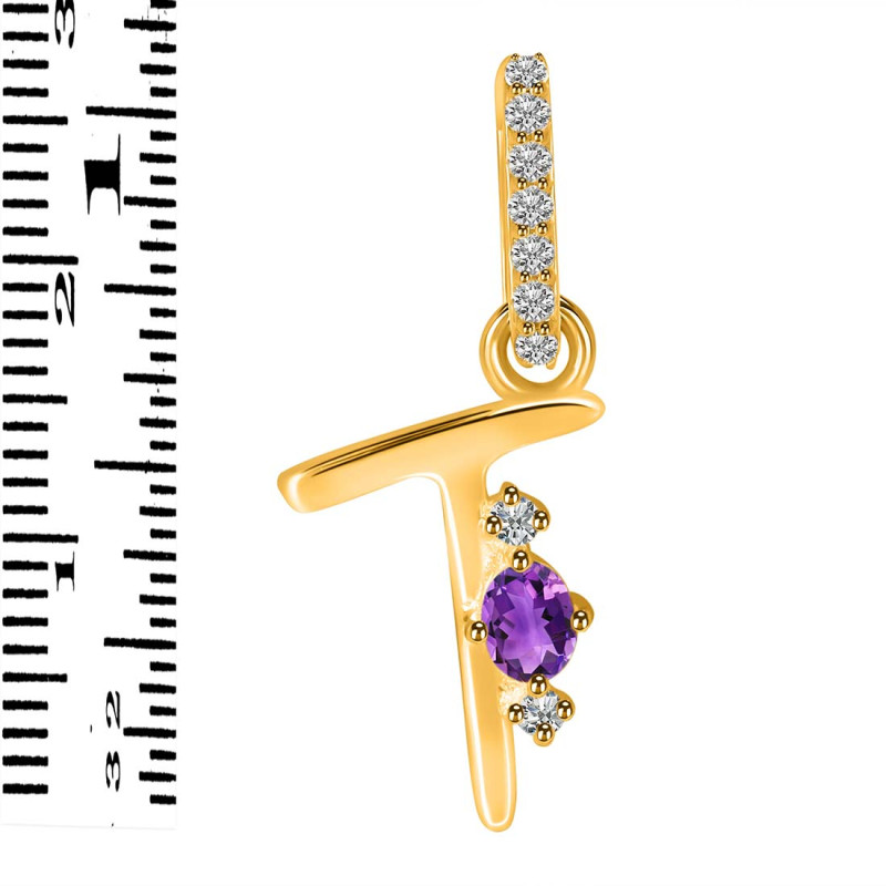 Amethyst & White Topaz Alphabet T Pendant AMT-RDA-46.