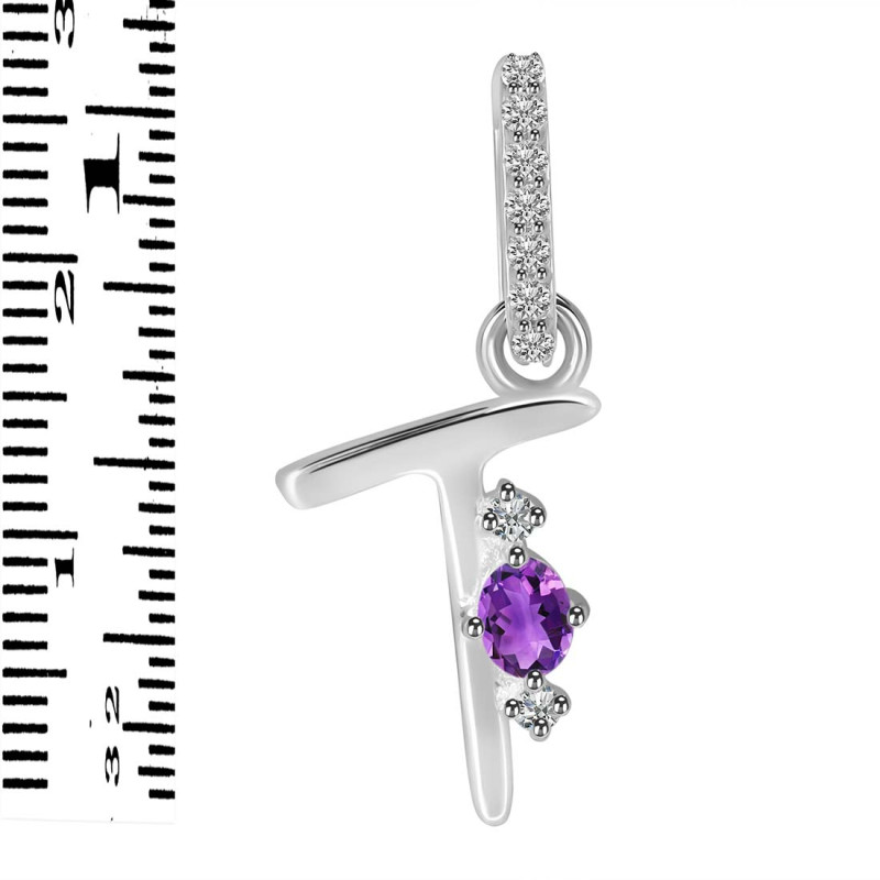 Amethyst & White Topaz Alphabet T Pendant AMT-RDA-46.