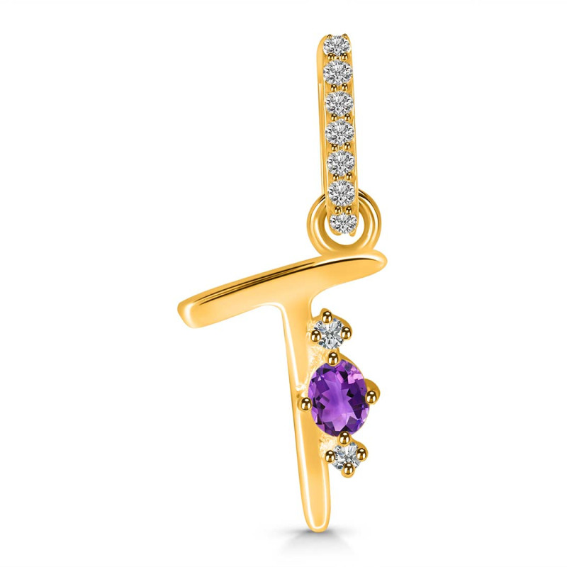 Amethyst & White Topaz Alphabet T Pendant AMT-RDA-46.
