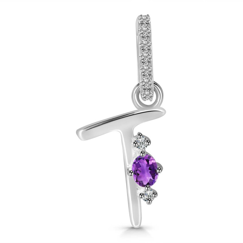 Amethyst & White Topaz Alphabet T Pendant AMT-RDA-46.
