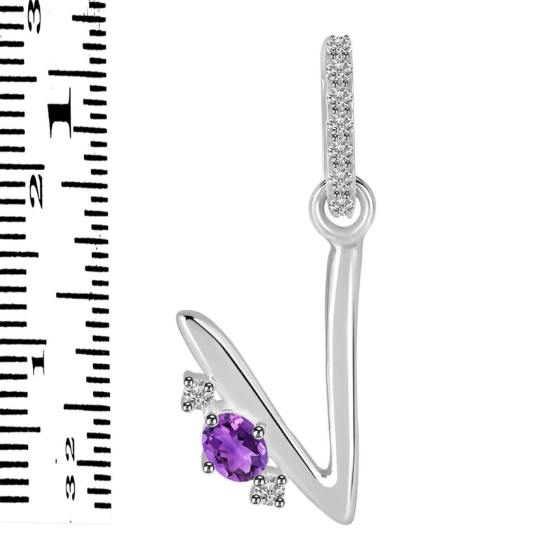 Amethyst & White Topaz Alphabet V Pendant AMT-RDA-48.