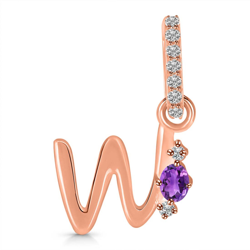 Amethyst & White Topaz Alphabet W Pendant AMT-RDA-49.