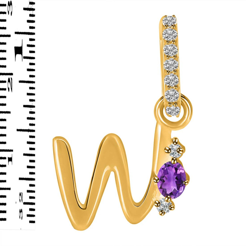 Amethyst & White Topaz Alphabet W Pendant AMT-RDA-49.