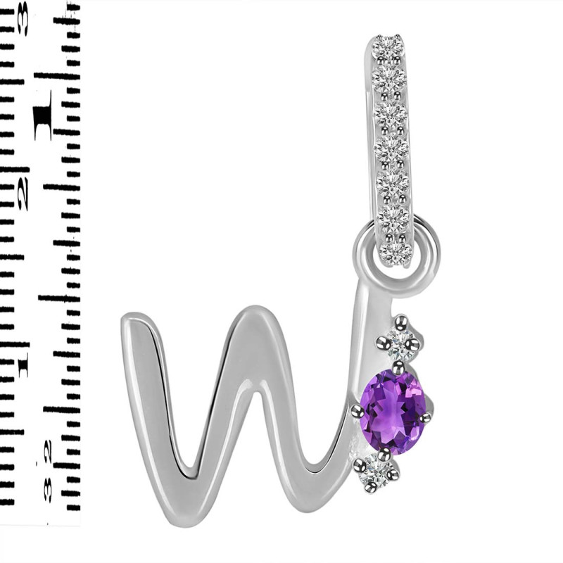 Amethyst & White Topaz Alphabet W Pendant AMT-RDA-49.