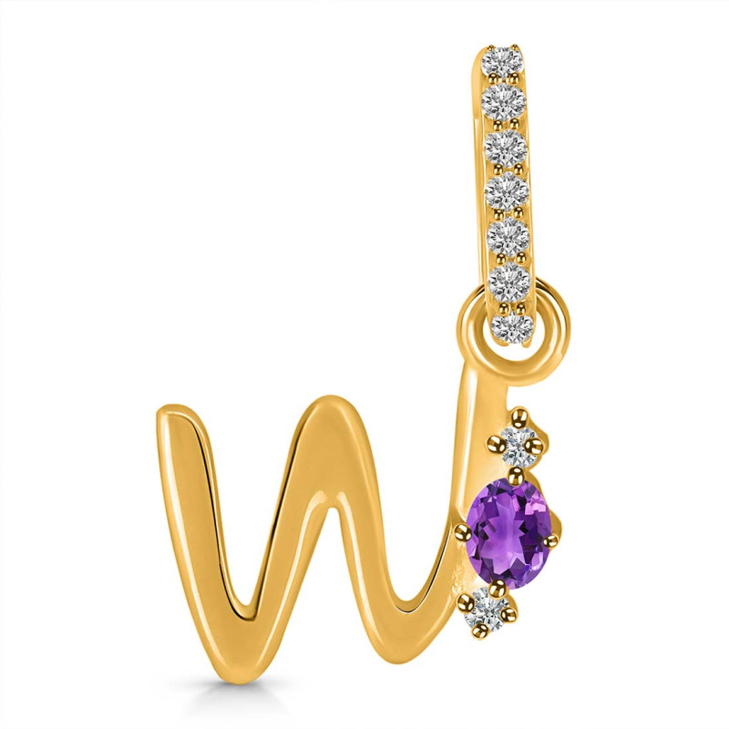 Amethyst & White Topaz Alphabet W Pendant AMT-RDA-49.